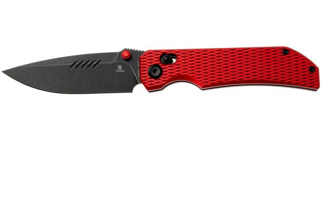 Afbeelding voor Tenable Knives Eaglestrike B1095V7 Blackwashed Nitro-V, Red Anodized Aluminium, zakmes, James Lowe design