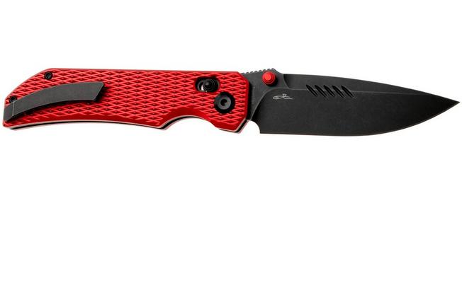Afbeelding voor Tenable Knives Eaglestrike B1095V7 Blackwashed Nitro-V, Red Anodized Aluminium, zakmes, James Lowe design