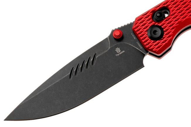 Afbeelding voor Tenable Knives Eaglestrike B1095V7 Blackwashed Nitro-V, Red Anodized Aluminium, zakmes, James Lowe design
