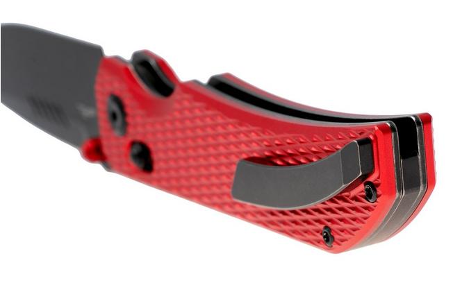 Afbeelding voor Tenable Knives Eaglestrike B1095V7 Blackwashed Nitro-V, Red Anodized Aluminium, zakmes, James Lowe design