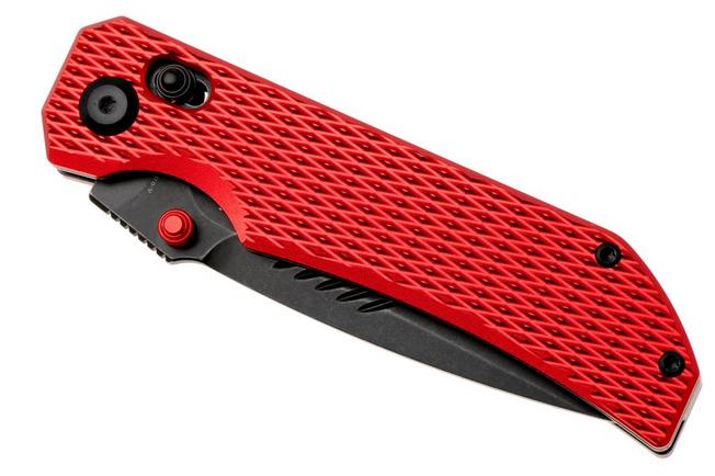 Afbeelding voor Tenable Knives Eaglestrike B1095V7 Blackwashed Nitro-V, Red Anodized Aluminium, zakmes, James Lowe design