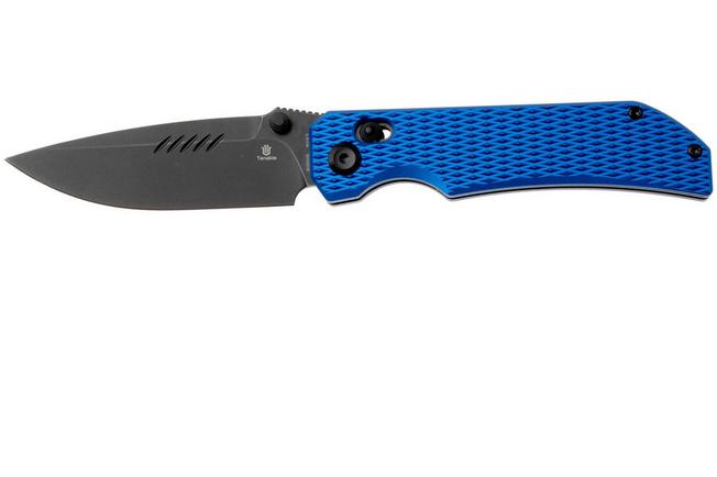 Afbeelding voor Tenable Knives Eaglestrike B1095V6 Blackwashed Nitro-V, Blue Anodized Aluminium, zakmes, James Lowe design
