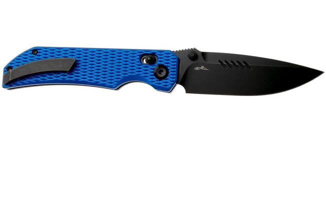 Afbeelding voor Tenable Knives Eaglestrike B1095V6 Blackwashed Nitro-V, Blue Anodized Aluminium, zakmes, James Lowe design