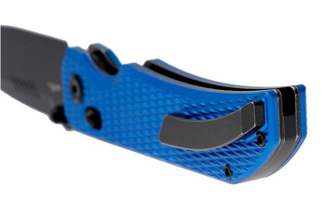 Afbeelding voor Tenable Knives Eaglestrike B1095V6 Blackwashed Nitro-V, Blue Anodized Aluminium, zakmes, James Lowe design