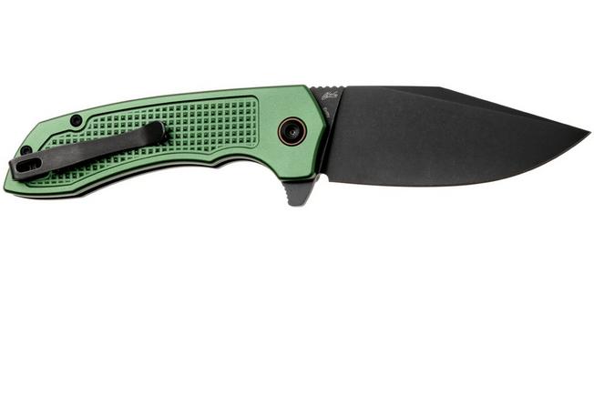 Afbeelding voor Tenable Knives Entity B1036F2 Blackwashed 14C28N, Dark Green Aluminium, zakmes, Nalu Boersma design