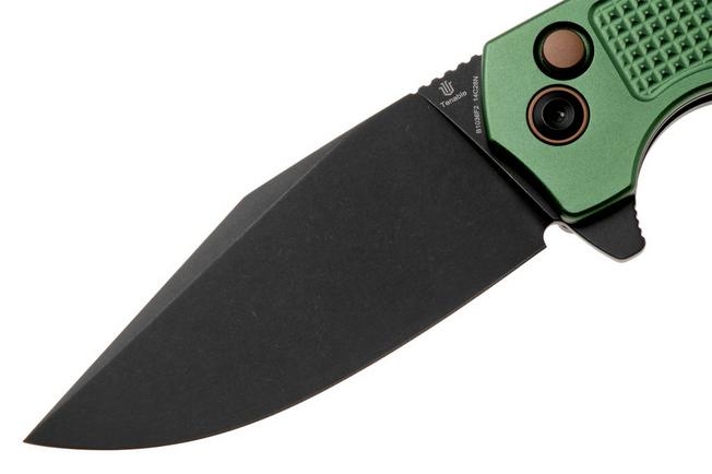 Afbeelding voor Tenable Knives Entity B1036F2 Blackwashed 14C28N, Dark Green Aluminium, zakmes, Nalu Boersma design