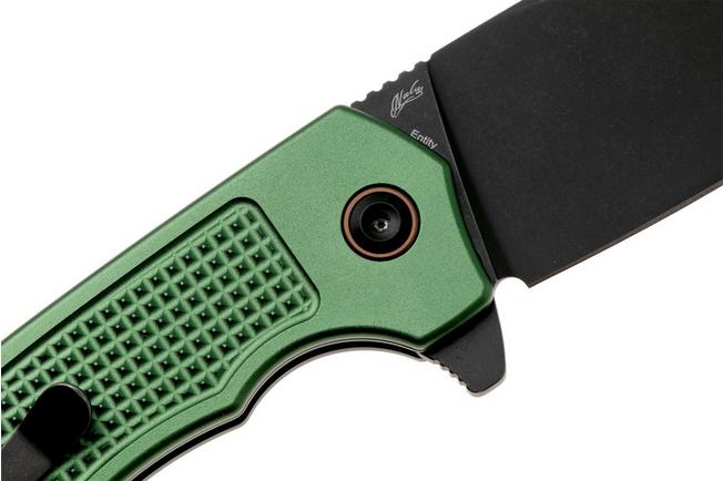 Afbeelding voor Tenable Knives Entity B1036F2 Blackwashed 14C28N, Dark Green Aluminium, zakmes, Nalu Boersma design