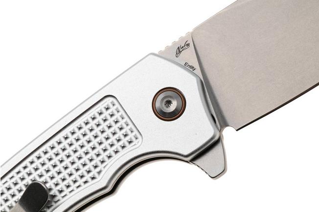 Afbeelding voor Tenable Knives Entity B1036F3 Stonewashed 14C28N, Silver Aluminium, zakmes, Nalu Boersma design