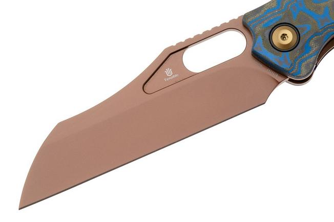 Afbeelding voor Tenable Knives Tuckamore B1052A3 Rose Gold Nitro-V, Blue Yellow Vortex Micarta, zakmes, Jonathan Styles design