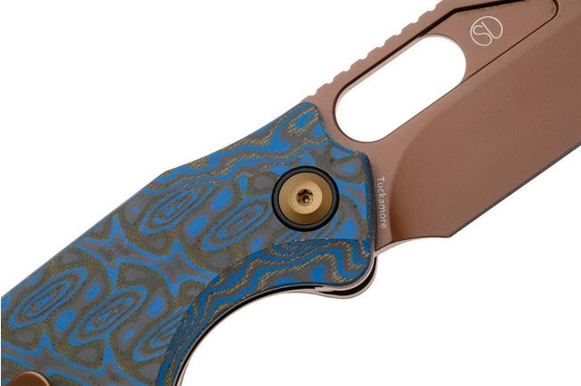 Afbeelding voor Tenable Knives Tuckamore B1052A3 Rose Gold Nitro-V, Blue Yellow Vortex Micarta, zakmes, Jonathan Styles design