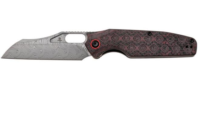 Afbeelding voor Tenable Knives Tuckamore B1052A4 Water Ripple Damascus, Red Black Rose Pattern Carbon Fiber, zakmes, Jonathan Styles design