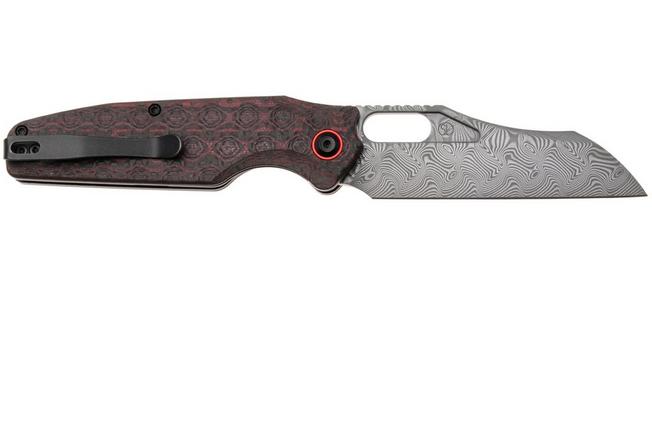Afbeelding voor Tenable Knives Tuckamore B1052A4 Water Ripple Damascus, Red Black Rose Pattern Carbon Fiber, zakmes, Jonathan Styles design