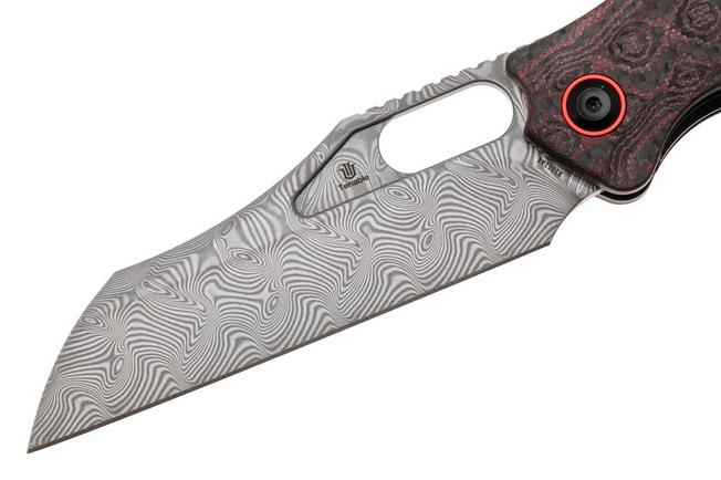 Afbeelding voor Tenable Knives Tuckamore B1052A4 Water Ripple Damascus, Red Black Rose Pattern Carbon Fiber, zakmes, Jonathan Styles design