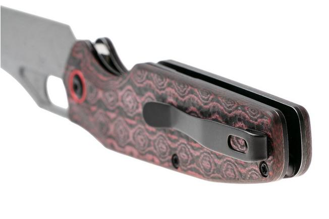 Afbeelding voor Tenable Knives Tuckamore B1052A4 Water Ripple Damascus, Red Black Rose Pattern Carbon Fiber, zakmes, Jonathan Styles design