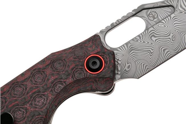 Afbeelding voor Tenable Knives Tuckamore B1052A4 Water Ripple Damascus, Red Black Rose Pattern Carbon Fiber, zakmes, Jonathan Styles design