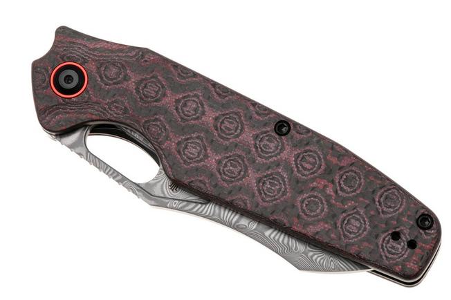 Afbeelding voor Tenable Knives Tuckamore B1052A4 Water Ripple Damascus, Red Black Rose Pattern Carbon Fiber, zakmes, Jonathan Styles design