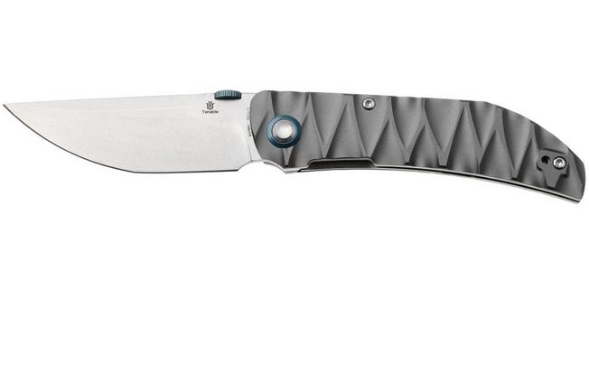 Afbeelding voor Tenable Knives Tarkin B1078A1 Stonewashed Nitro-V, Gray Aluminum, Faceted Wave Texture, zakmes, Matthew Christensen design