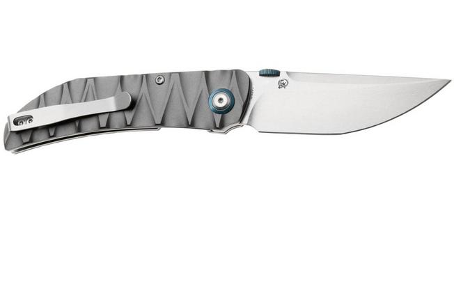 Afbeelding voor Tenable Knives Tarkin B1078A1 Stonewashed Nitro-V, Gray Aluminum, Faceted Wave Texture, zakmes, Matthew Christensen design