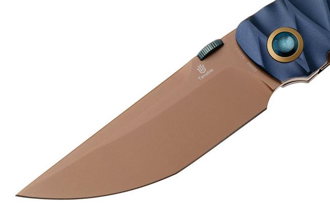 Afbeelding voor Tenable Knives Tarkin B1078A2 Rose Gold Nitro-V, Blue Aluminum, Faceted Wave Texture, zakmes, Matthew Christensen design