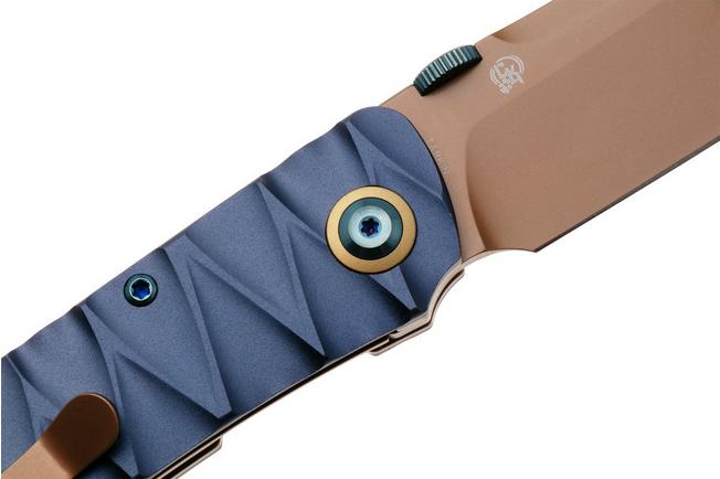 Afbeelding voor Tenable Knives Tarkin B1078A2 Rose Gold Nitro-V, Blue Aluminum, Faceted Wave Texture, zakmes, Matthew Christensen design