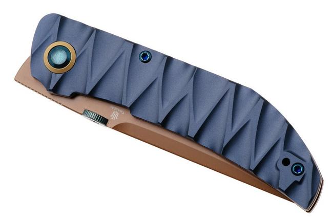 Afbeelding voor Tenable Knives Tarkin B1078A2 Rose Gold Nitro-V, Blue Aluminum, Faceted Wave Texture, zakmes, Matthew Christensen design