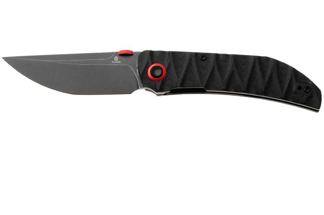 Afbeelding voor Tenable Knives Tarkin B1078A3 Blackwashed Nitro-V, Black G10, Faceted Wave Texture, zakmes, Matthew Christensen design