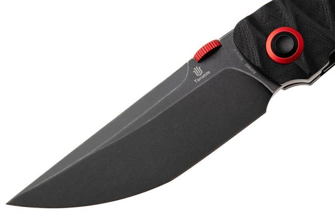Afbeelding voor Tenable Knives Tarkin B1078A3 Blackwashed Nitro-V, Black G10, Faceted Wave Texture, zakmes, Matthew Christensen design