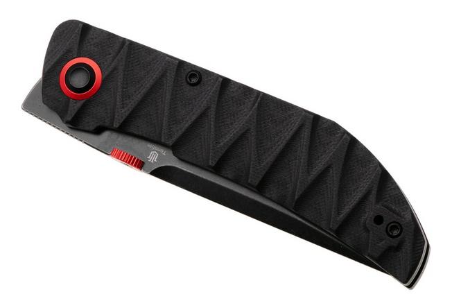 Afbeelding voor Tenable Knives Tarkin B1078A3 Blackwashed Nitro-V, Black G10, Faceted Wave Texture, zakmes, Matthew Christensen design