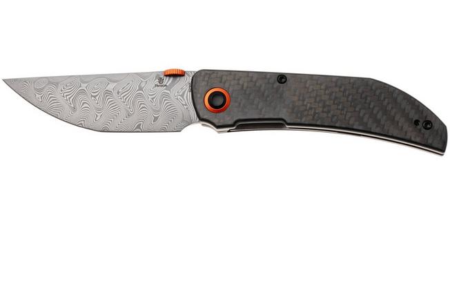 Afbeelding voor Tenable Knives Tarkin B1078A4 Water Ripple Damascus, Twill Carbon G10, zakmes, Matthew Christensen design