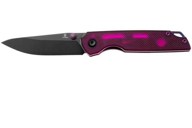 Afbeelding voor Tenable Knives Mini Warrior B2005A2 Blackwashed Nitro-V, Purple Acrylic, zakmes, Kim Ning design