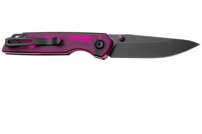 Afbeelding voor Tenable Knives Mini Warrior B2005A2 Blackwashed Nitro-V, Purple Acrylic, zakmes, Kim Ning design