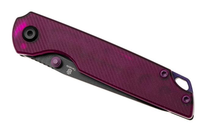 Afbeelding voor Tenable Knives Mini Warrior B2005A2 Blackwashed Nitro-V, Purple Acrylic, zakmes, Kim Ning design