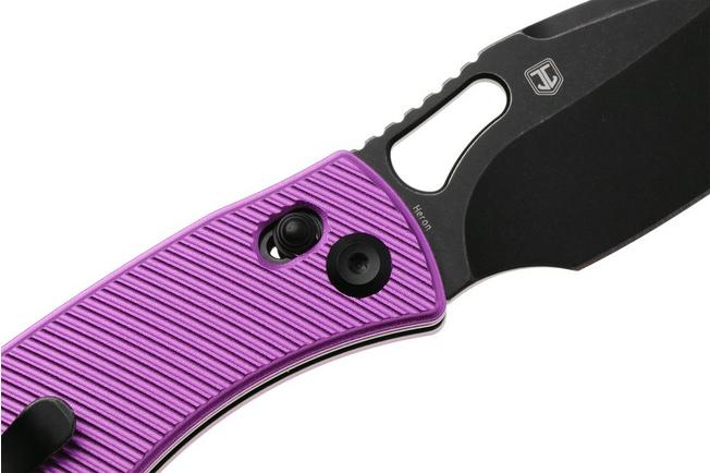 Afbeelding voor Tenable Knives Heron B2124V1 Blackwashed Nitro-V, Purple Aluminum, zakmes, Johan Jordaan design