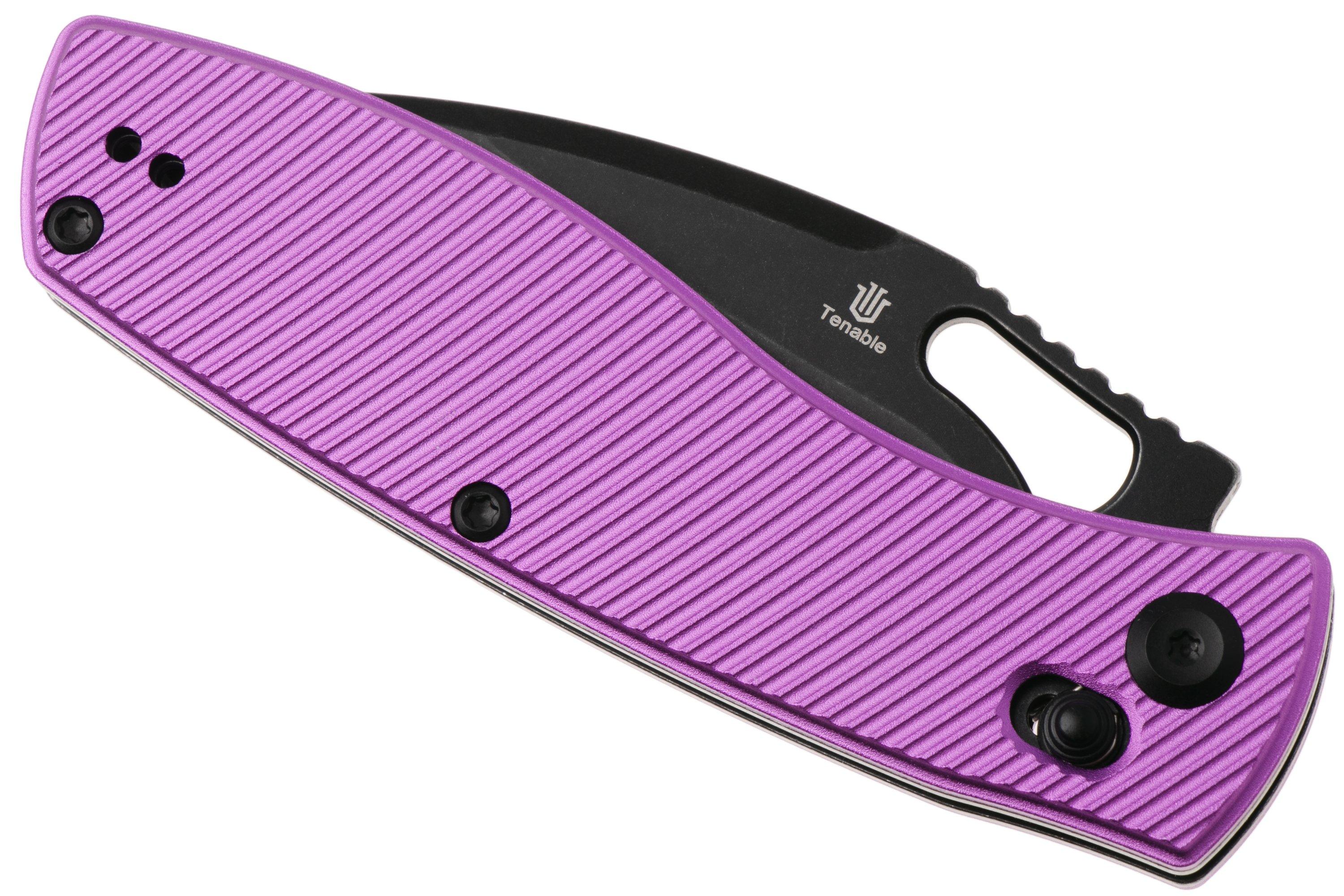 Tenable Knives Heron B2124V1 Blackwashed Nitro-V, Purple Aluminum