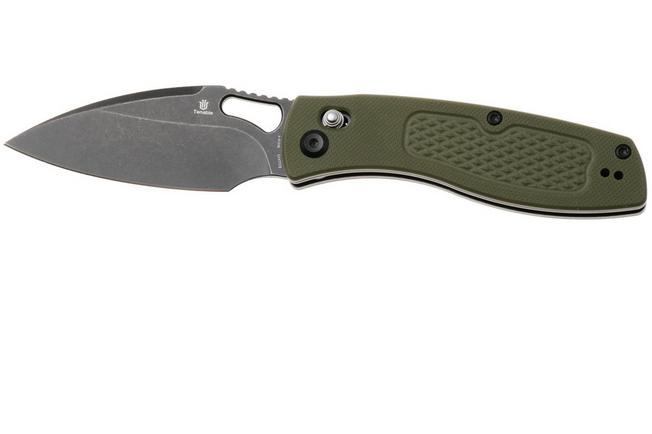 Afbeelding voor Tenable Knives Heron B2124V5 Blackwashed Nitro-V, Olive Green G10, zakmes, Johan Jordaan design