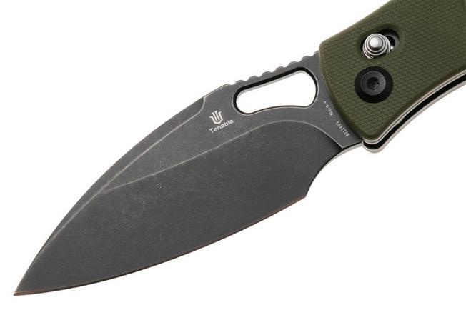 Afbeelding voor Tenable Knives Heron B2124V5 Blackwashed Nitro-V, Olive Green G10, zakmes, Johan Jordaan design