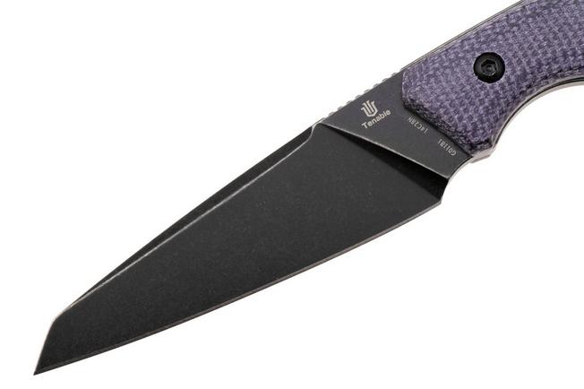 Afbeelding voor Tenable Knives Parr G011B1 Blackwashed 14C28N, Purple Micarta, vaststaand mes, Jonathan Styles design