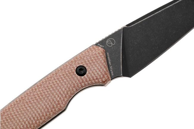 Afbeelding voor Tenable Knives Parr G011B4 Blackwashed 14C28N, Brown Micarta, vaststaand mes, Jonathan Styles design
