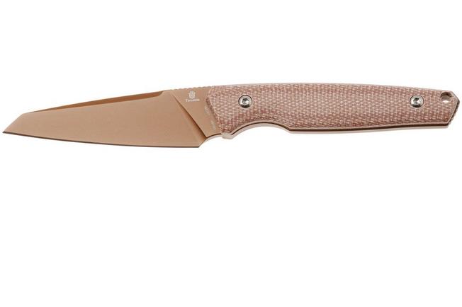 Afbeelding voor Tenable Knives Parr G011B7 Rose Gold PVD 14C28N, Brown Micarta, vaststaand mes, Jonathan Styles design