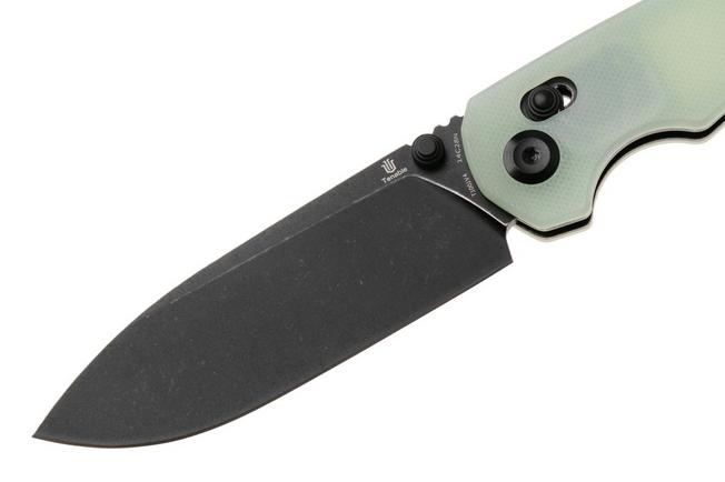 Afbeelding voor Tenable Knives Kryo T1001V4 Blackwashed 14C28N, Natural Jade G10, zakmes, Kim Ning design
