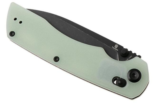 Afbeelding voor Tenable Knives Kryo T1001V4 Blackwashed 14C28N, Natural Jade G10, zakmes, Kim Ning design