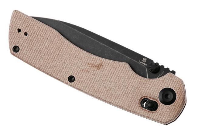 Afbeelding voor Tenable Knives Kryo T1001V5 Blackwashed 14C28N, Brown Micarta, zakmes, Kim Ning design