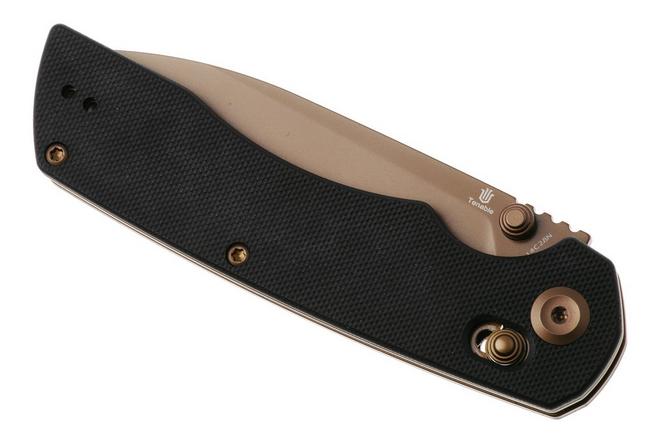 Afbeelding voor Tenable Knives Kryo T1001V8 Rose Gold PVD 14C28N, Black G10, zakmes, Kim Ning design