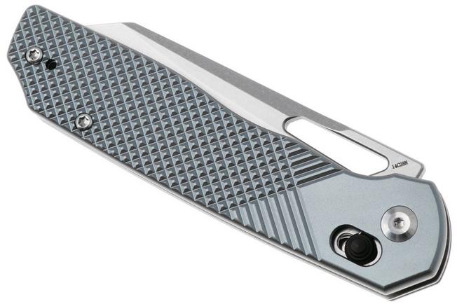 Afbeelding voor Tenable Knives Shard T1006V4 Stonewashed 14C28N, Gray Aluminum, zakmes, Kim Ning design