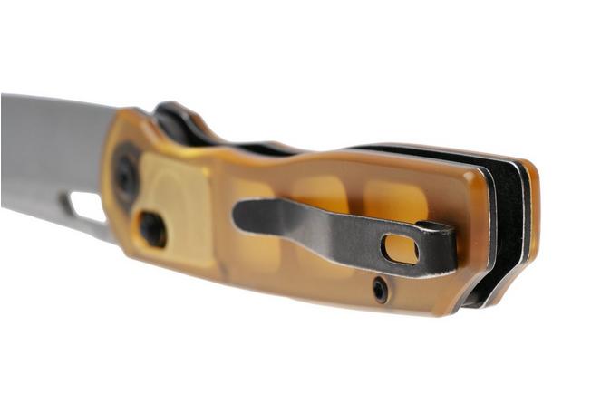 Afbeelding voor Tenable Knives Shard T1006V7 Acid Etch Damascus, Amber PEI/Ultem, zakmes, Kim Ning design