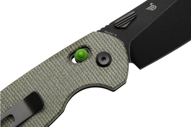 Afbeelding voor Tenable Knives Model 6 T1022V2 Blackwashed 14C28N, Green Micarta, zakmes, Nick Swan design