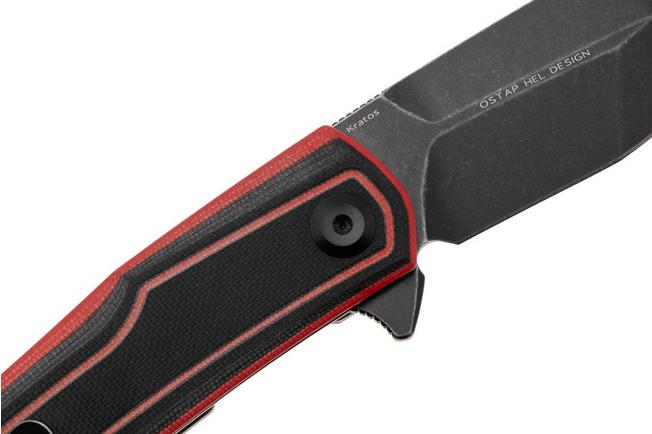 Bild für Tenable Knives Kratos T1024A1 Blackwashed Nitro-V, Black Red G10, Taschenmesser, Ostap Hel Design