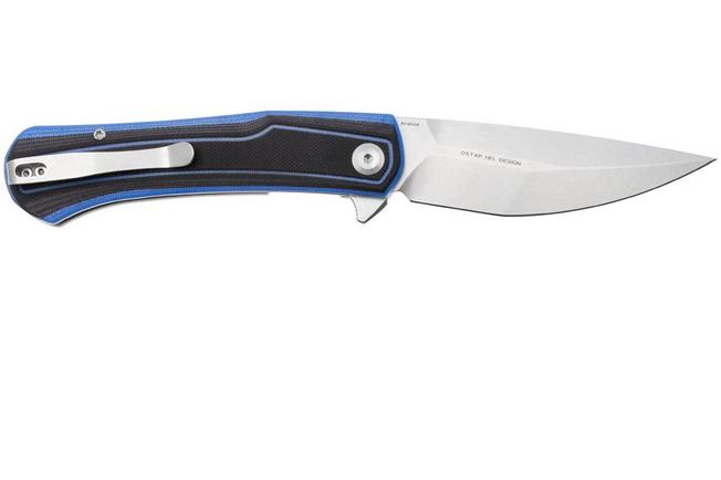 Bild für Tenable Knives Kratos T1024A2 Stonewashed Nitro-V, Black Blue G10, Taschenmesser, Ostap Hel Design