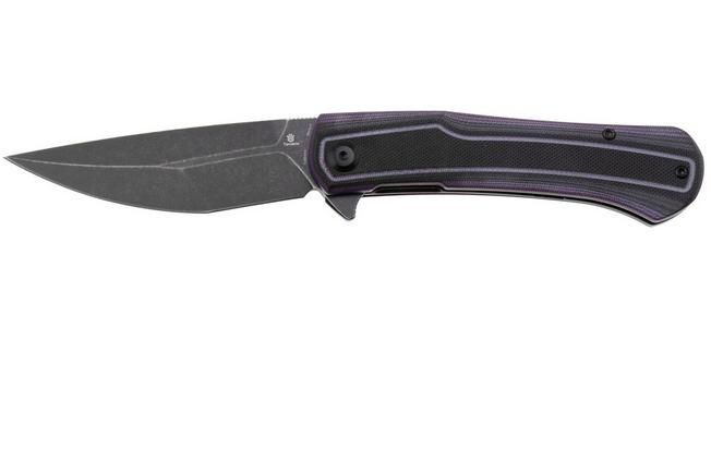 Afbeelding voor Tenable Knives Kratos T1024A3 Blackwashed Nitro-V, Black Purple G10, zakmes, Ostap Hel design