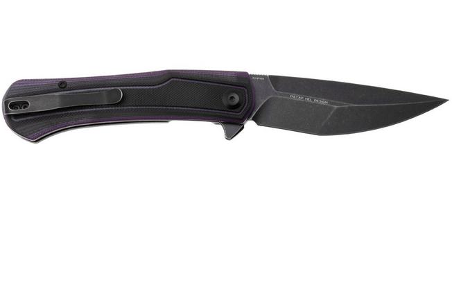 Afbeelding voor Tenable Knives Kratos T1024A3 Blackwashed Nitro-V, Black Purple G10, zakmes, Ostap Hel design